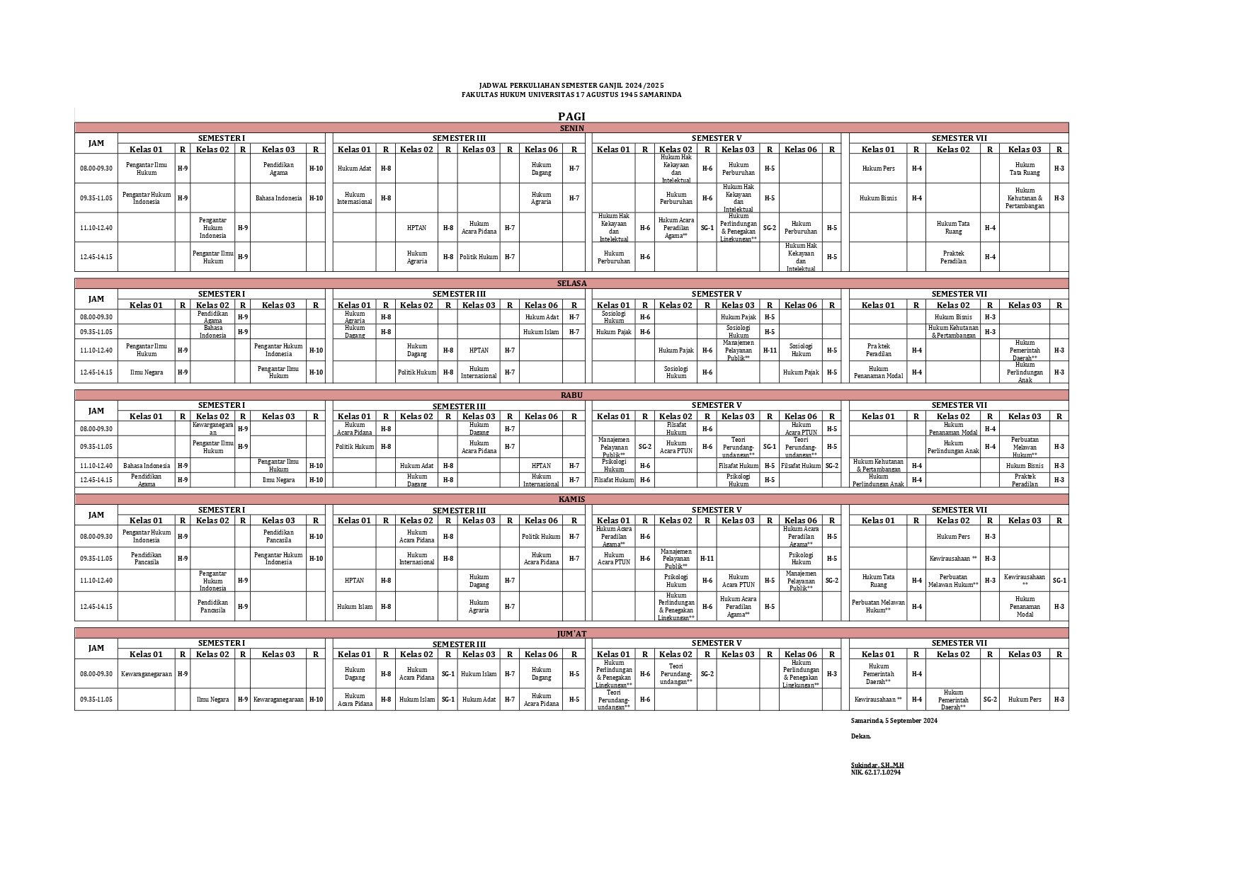 JADWAL KULIAH FAKULTAS HUKUM SEMESTER GANJIL 2024 2025 FIX TERBARU 1 page 0001