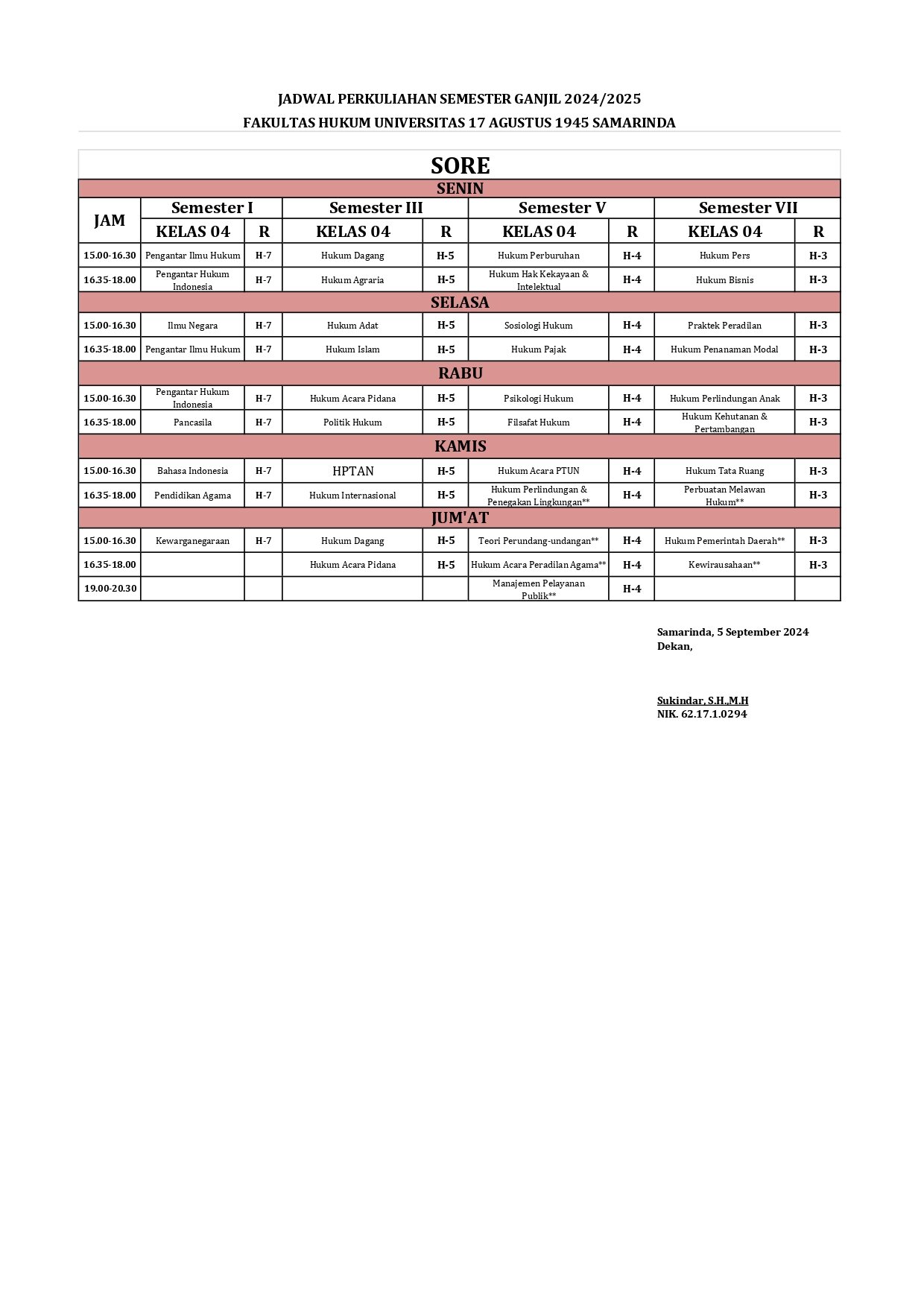 JADWAL KULIAH FAKULTAS HUKUM SEMESTER GANJIL 2024 2025 FIX TERBARU 1 page 0002