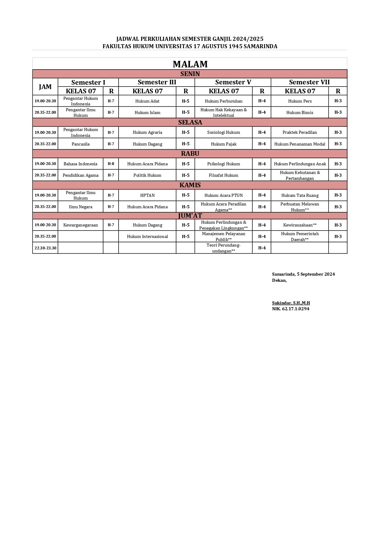 JADWAL KULIAH FAKULTAS HUKUM SEMESTER GANJIL 2024 2025 FIX TERBARU 1 page 0003